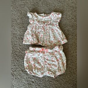 Floral Ruffle Baby Set - White & Pink